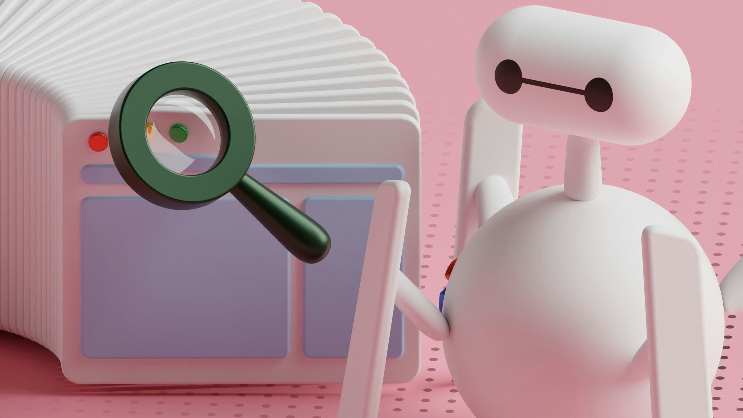 SEO robot holding magnifying glass