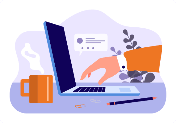 working with computer and coffee