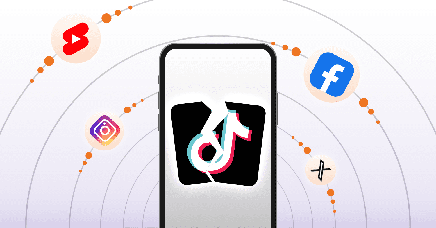 Broken TikTok app with orbiting social media platforms