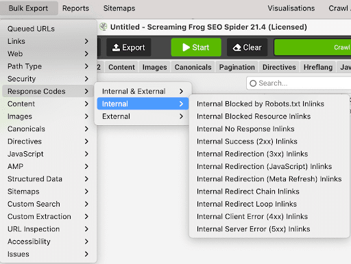 Screaming Frog 4xx Level Errors