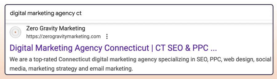 Organic SERP Result for 'digital marketing agency ct'