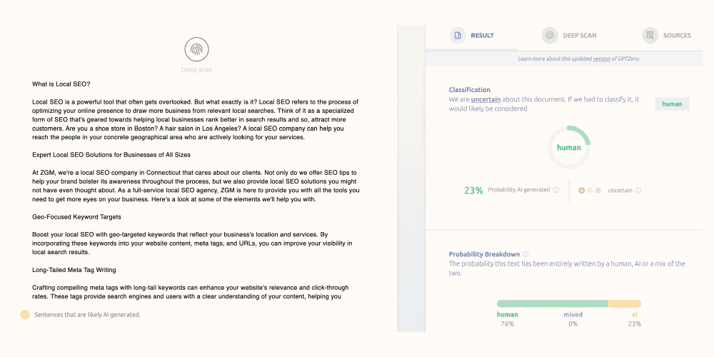human generated content from content checker