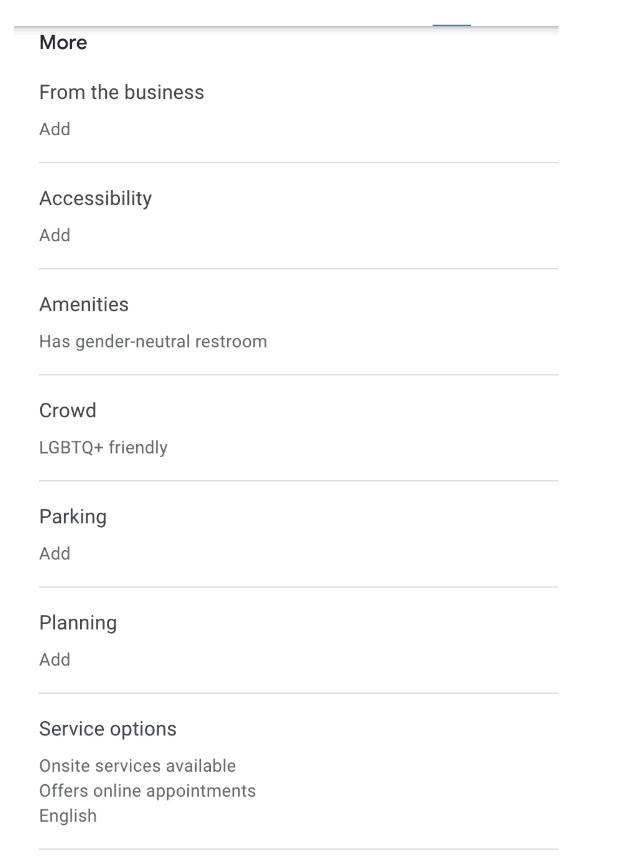 Google Business Profile business attributes