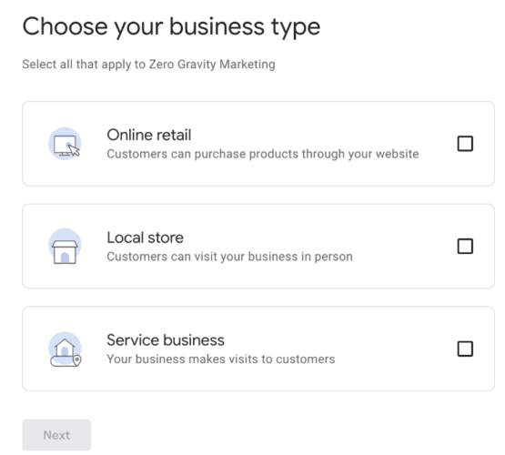 Choose your business type on Google Business Profile